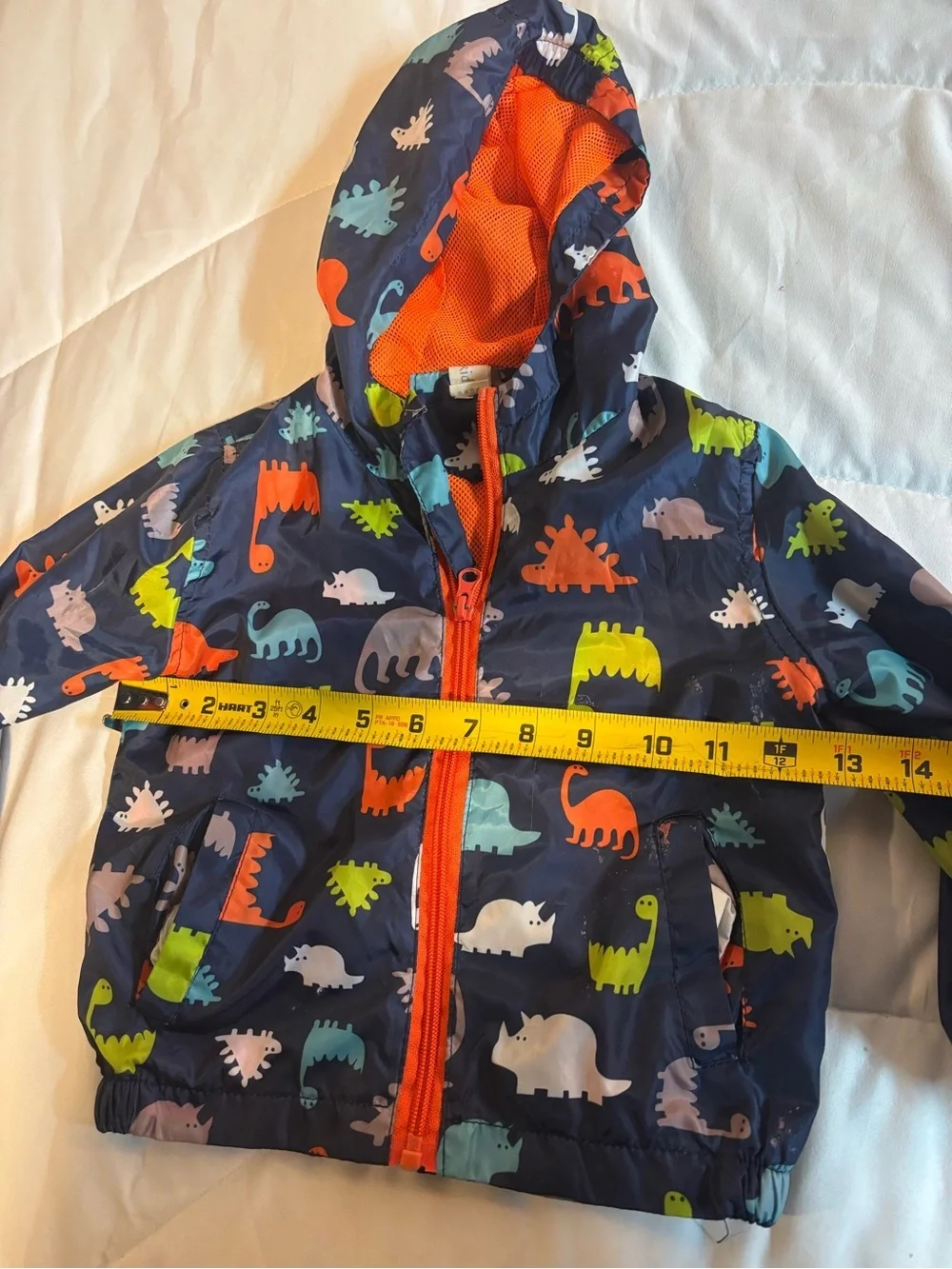 Kids Navy Dinosaur Hooded Windbreaker Jacket with Orange Trim size M (24m)